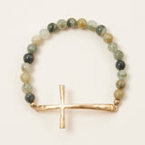 Metal Cross Pendant Natural Stone Bracelet