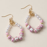 Pink Delft Garden Hoop Earrings