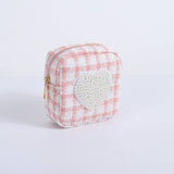 Tweed Pearl Check Accessory Bag - Heart