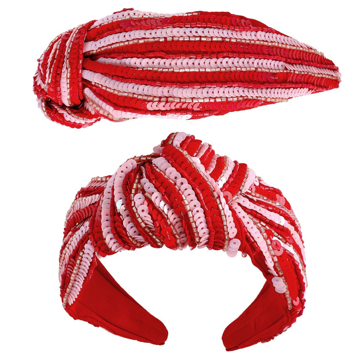 Sequin Striped Knotted Headband- Red