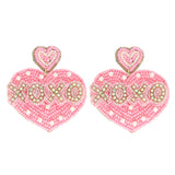 Xoxo Heart Shaped Valentine Beaded Earrings- Pink