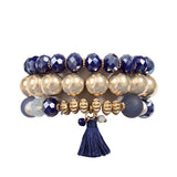 Glass Beads Tassel Pendant Layered Charm Bracelet in Navy