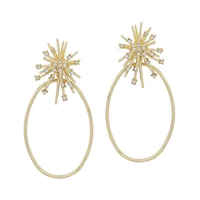 Gold Rhinestone Sunburst with Circle Earrings