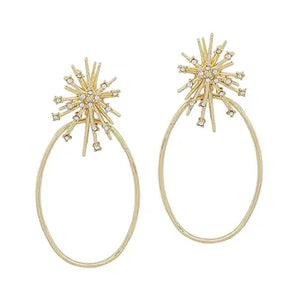 Gold Rhinestone Sunburst with Circle Earrings
