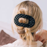 [TELETIES] Flat Round Hair Clip – Large Jet Black Quilted