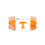 Pack of three large Tennessee Volunteers TELETIES spiral hair ties in orange and white featuring the Power T logo and striped designs.
