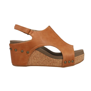 Carley Cognac Smooth Wedge Sandals | Close Up