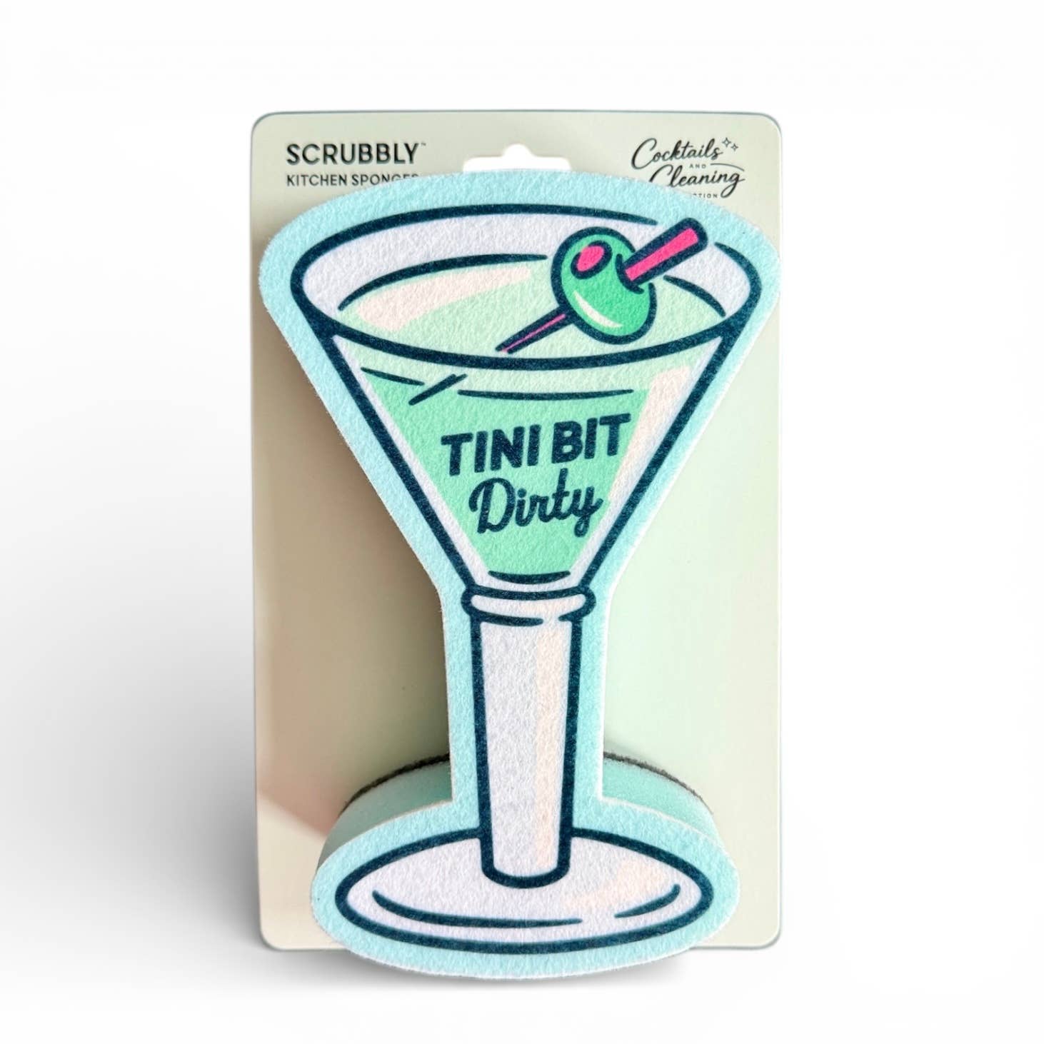 Dirty martini-inspired kitchen sponge with scour pad bottom