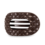 TELETIES large flat round hair clip in taupe quilted design.