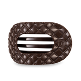 TELETIES large flat round hair clip in taupe quilted design.