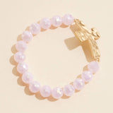 Cross Charm Glass Beaded Stretch Bracelet in Teal