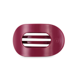 TELETIES medium flat round hair clip in Wild Side deep magenta design.