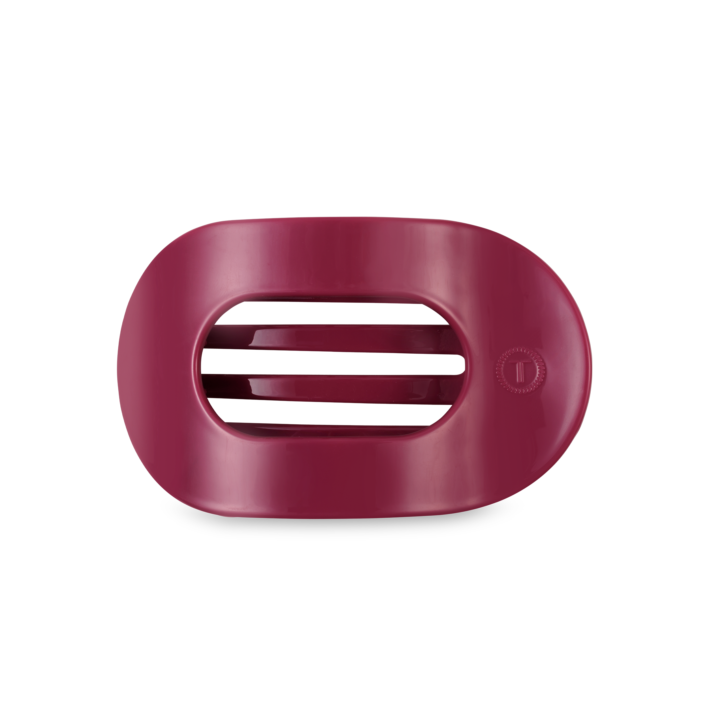 TELETIES medium flat round hair clip in Wild Side deep magenta design.