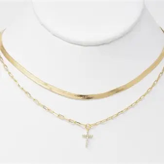 Gold Snake Chain with Crystal Cross 16"-18" Necklace