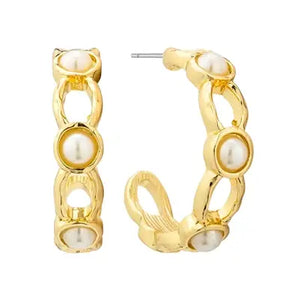 Gold Open Circle Hoop with Peal 1.5" Earring