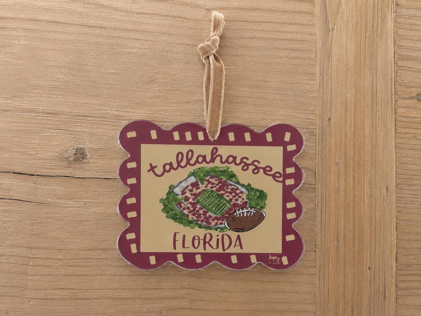 Tallahassee game day scalloped acrylic ornament