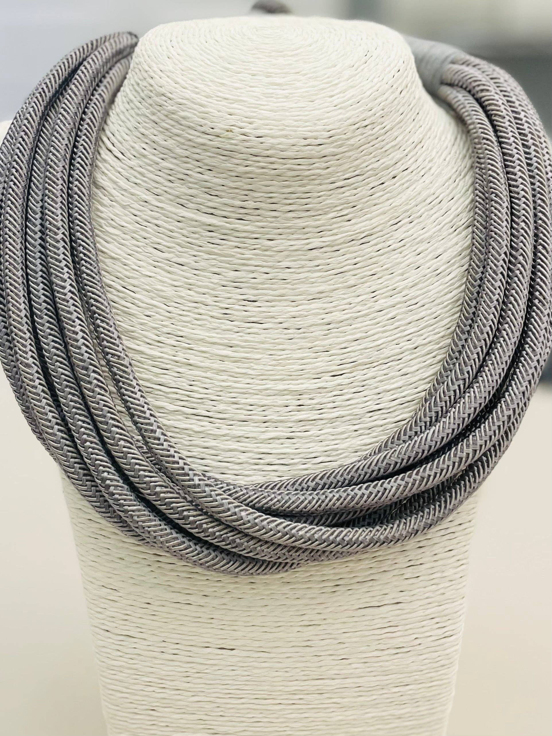 Rachel Rope Necklace in fox gray, braided rope design, slip-on style, lightweight and versatile accessory