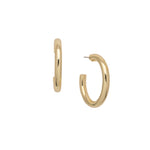Bright gold-tone open hoop earrings with classic shape and secure backing