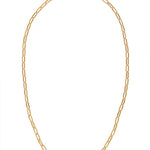 Bright gold rectangular chain necklace with bold links and adjustable collarbone-grazing length