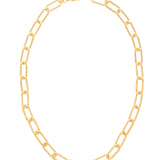 Bright gold chunky paperclip necklace with bold links and collarbone-grazing length