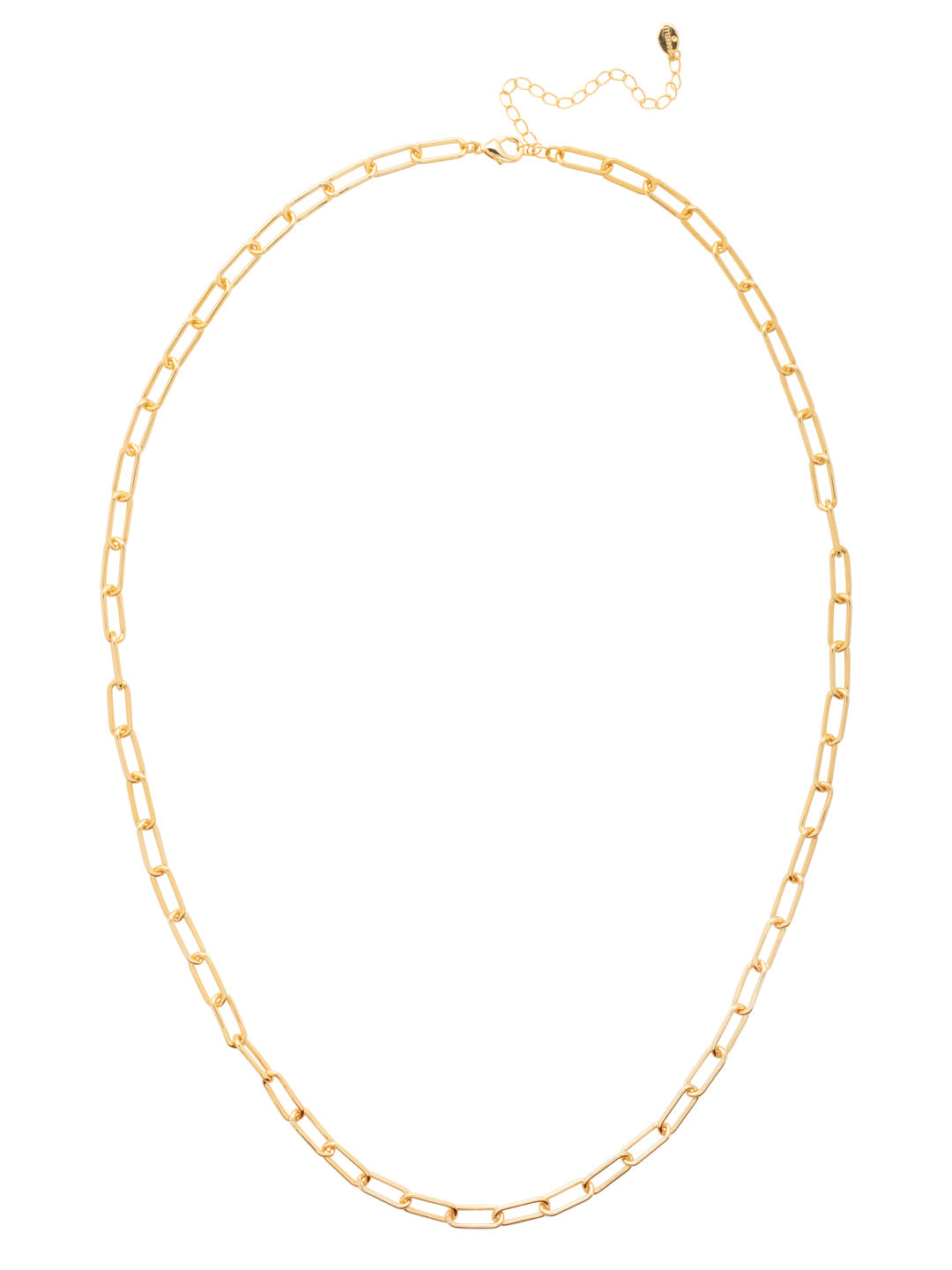 Bright gold long paperclip chain necklace with bold links and a versatile, layerable length