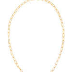 Bright gold long paperclip chain necklace with bold links and a versatile, layerable length