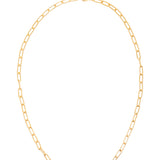 Bright gold long paperclip chain necklace with bold links and a versatile, layerable length