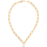 Bright gold-tone paperclip chain necklace with baroque freshwater pearl pendant from Sorrelli’s Modern Pearl Collection.