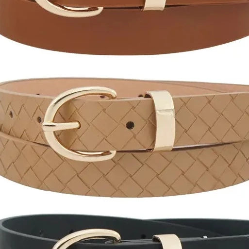The Willa Buckle Weave Belt-Taupe