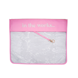 Bubblegum pink extra large needlepoint project bag with hidden pockets, key leash, and magnetic needle storage