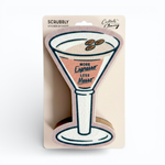 Brown and beige espresso martini-shaped kitchen sponge with scour pad bottom