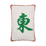 Mahjong wind tile inspired hooked accent pillow