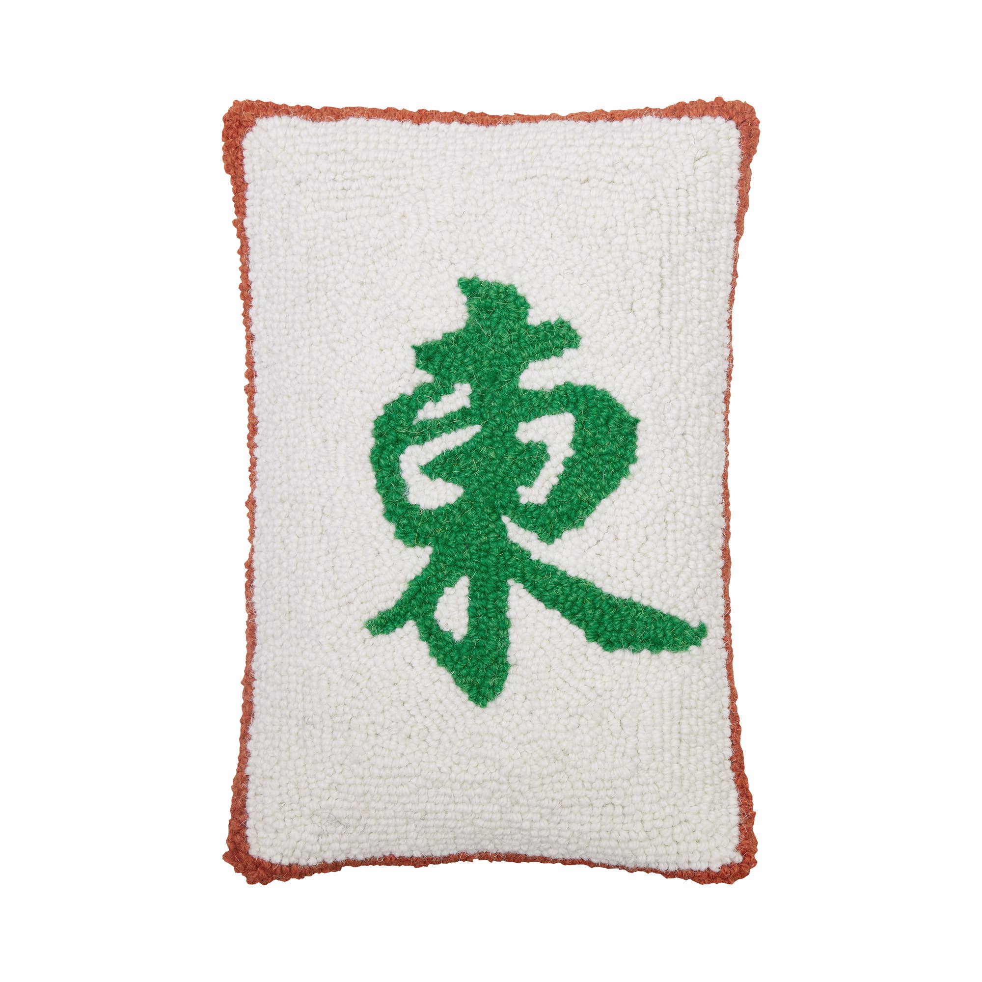 Mahjong wind tile inspired hooked accent pillow