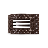 TELETIES medium flat rectangle hair clip in taupe quilted design.