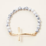 Metal Cross Pendant Natural Stone Bracelet