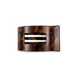 TELETIES small flat rectangle hair clip in black and brown tortoise pattern.