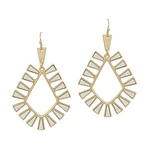 White Wood Geometric and Gold 2" Earring