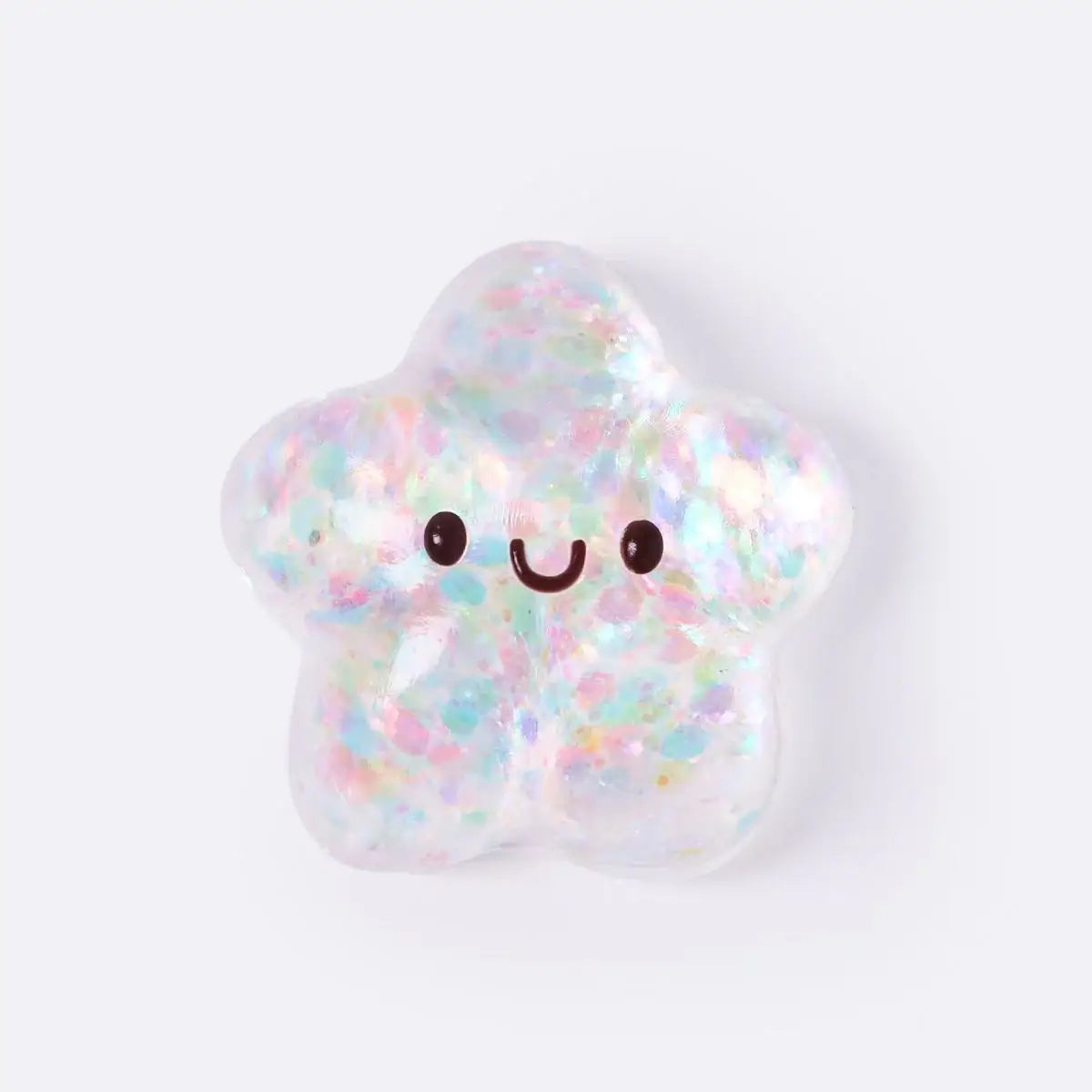 Glitter bling squishy star stress toy with a soft slow-rising silicone texture and sparkling star-shaped design.