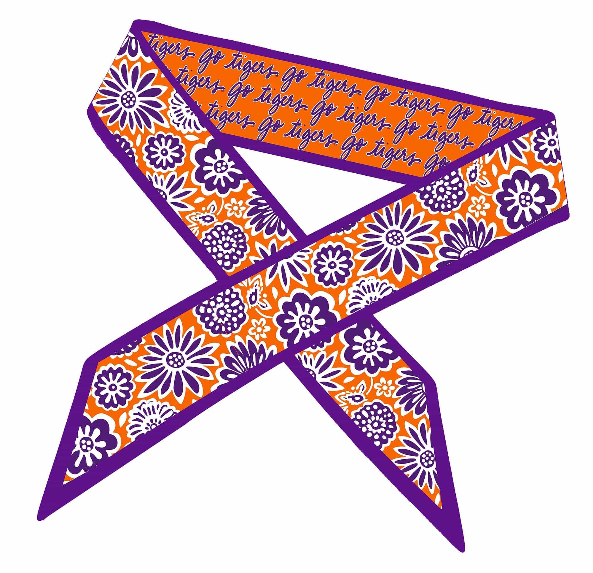 Clemson Tigers skinny satin scarf in orange and purple
