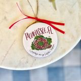 White Tallahassee wood and enamel ornament with hand-painted Doak Campbell Stadium illustration