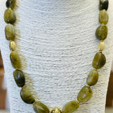 Green Marble Stone Necklace with Gold Beaded Accents
