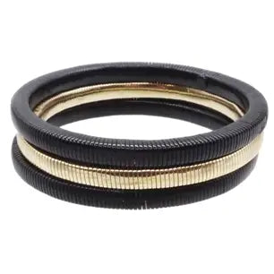 Black and Gold Set of 3 Wired Stretch Bracelets