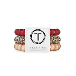 Set of three large spiral hair ties in burgundy and beige Wild Side design.