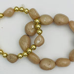 Double Stone Stack bracelet set in beige and gold, stretch design with asymmetrical resin stones and gold beads