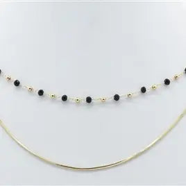Gold Dainty Chain with Black Crystals Layered Necklace