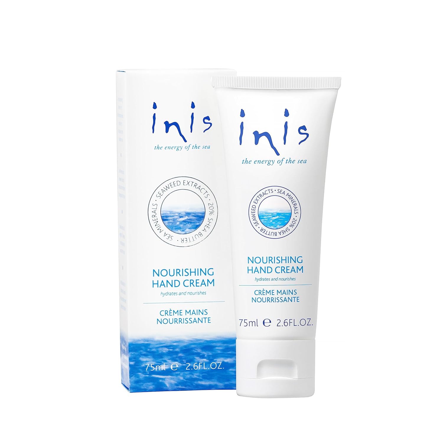 Light blue tube of hand cream with oceanic branding—hydrating, refreshing, and ideal for softening dry hands.