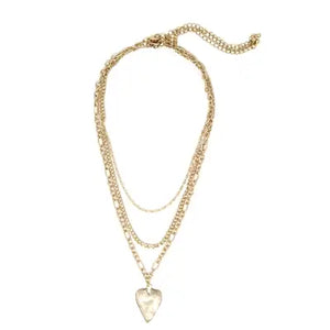 Triple Layered Worn Gold Heart 16"-18" Necklace