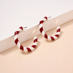 Garnet and white striped bamboo-style hoop earrings with gold trim