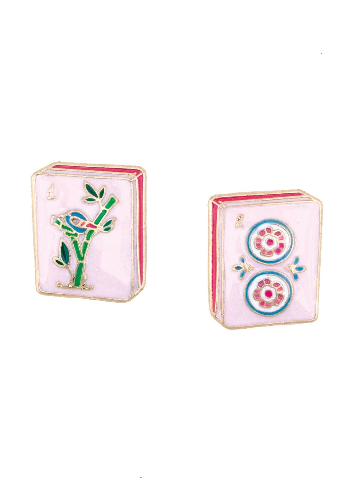 Mahjong Tile Stud Earrings in Light Pink