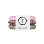 Set of three large spiral hair ties in pink and sage Sage It Ain’t So design.